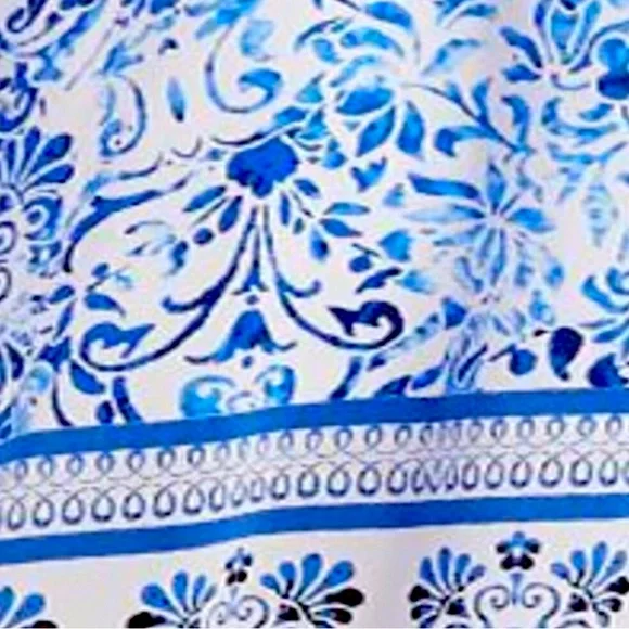 Karen Kane Santorini Blue and White Asymmetrical Sundress. Size Medium. - Picture 4 of 6